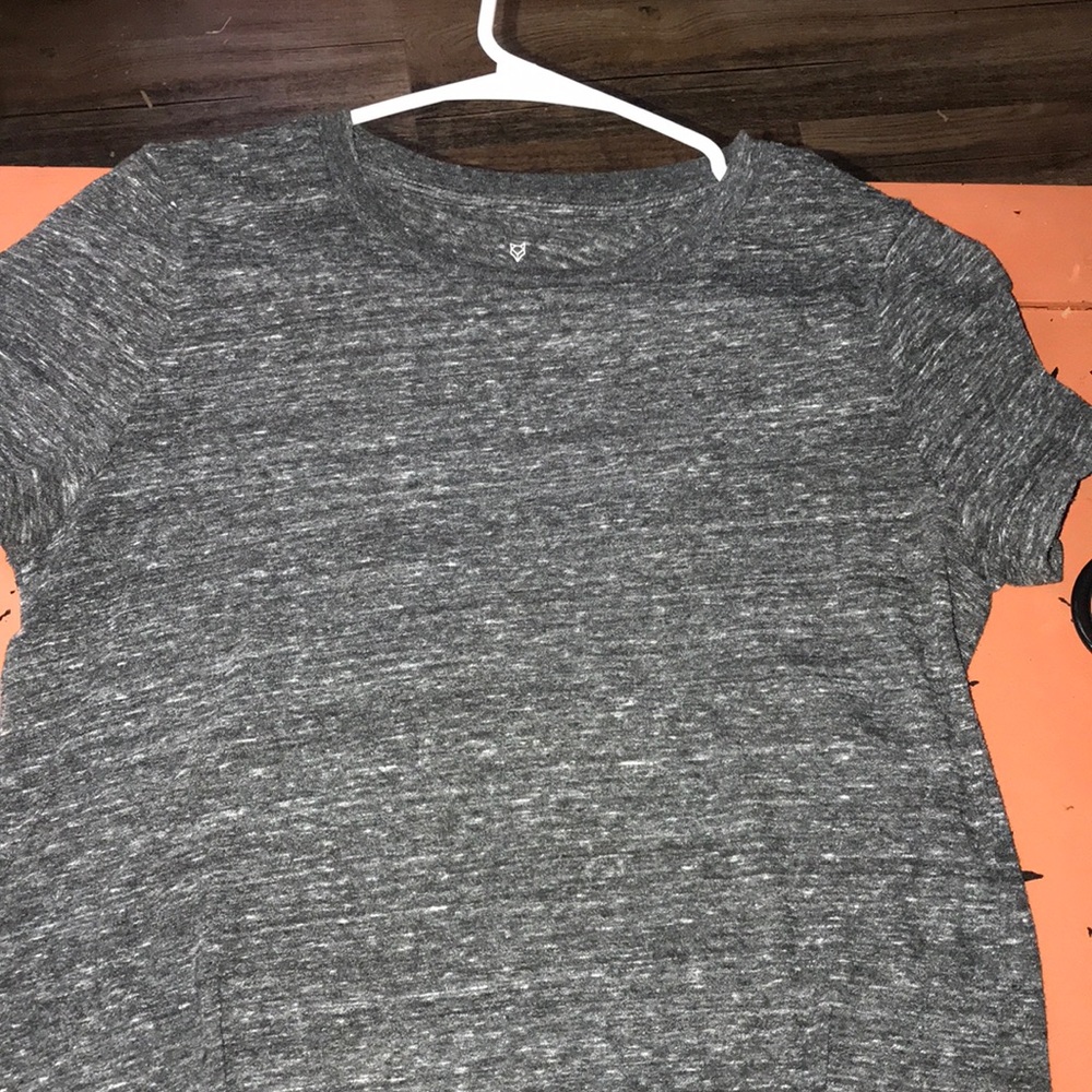 a grey and white t-shirt